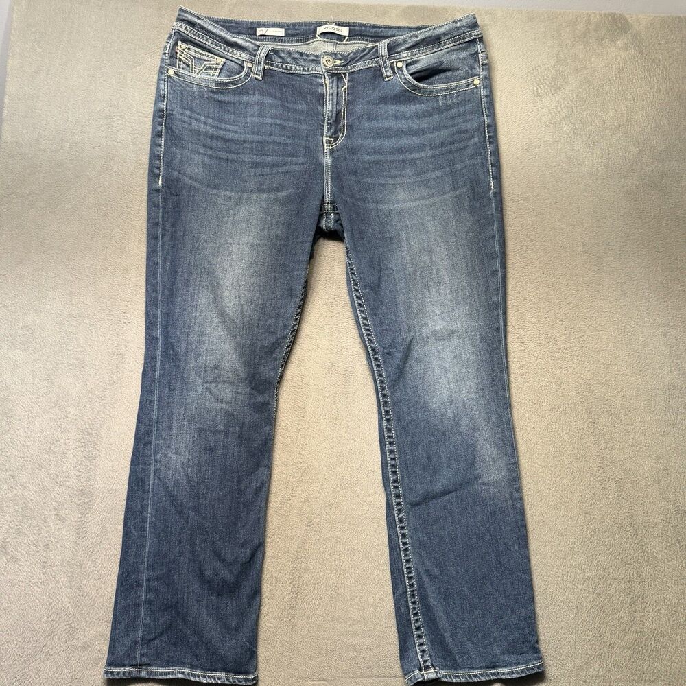 Vigoss Slim Boot Womens Plus Size 20 Jeans Blue Embroidered Pockets Stretch